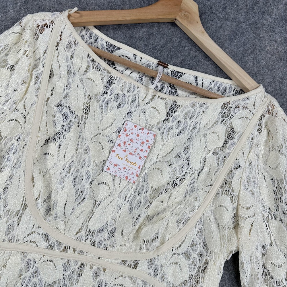 Free People Dress Womens Small Cream Lace Bell Sleeve Sheer‎ Boho Tunic OB725148